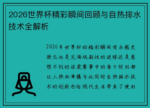 2026世界杯精彩瞬间回顾与自热排水技术全解析